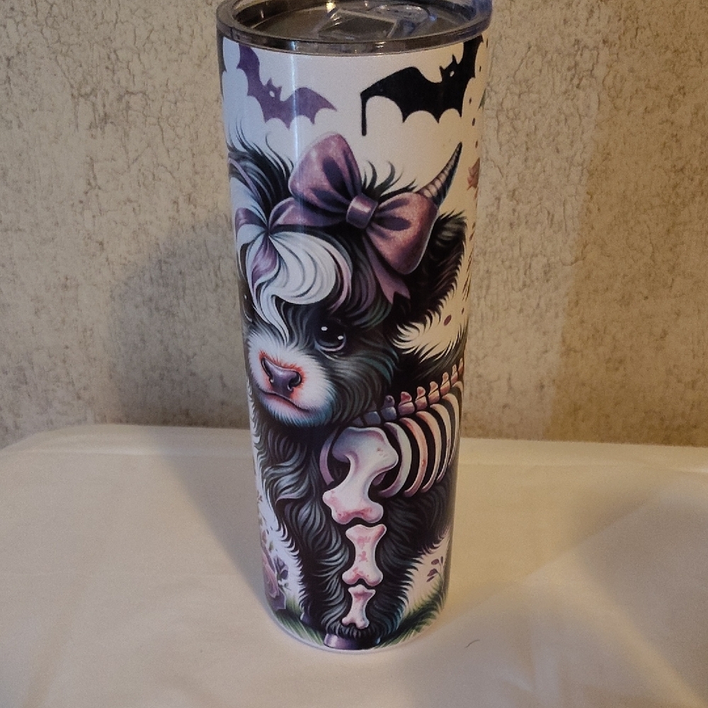 Halloween Cow 20oz Tumbler with Purple Bow